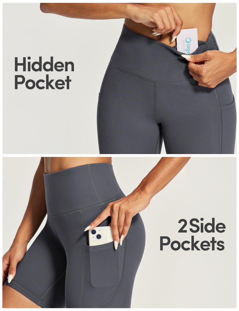 IUGA Biker Shorts Women 6" Tummy Control Workout Shorts Women with Pockets High Waisted Yoga Running Gym Spandex Compression Gray - Image 3